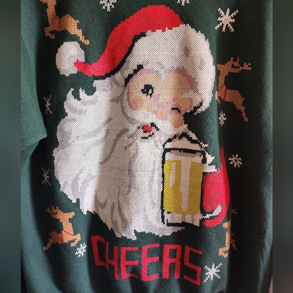 Jerzees Green Holiday Sweater with Santa Design - Picture 2 of 4